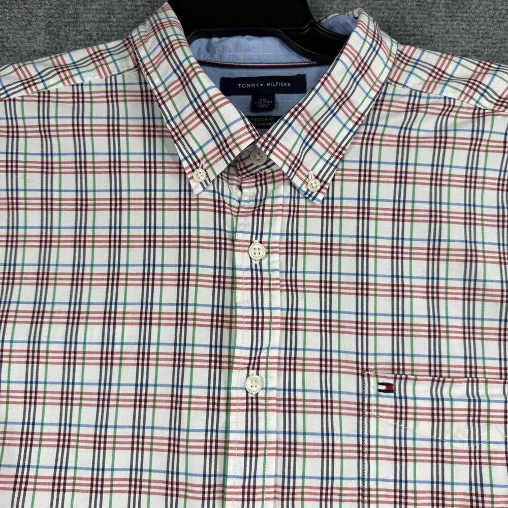 Tommy Hilfiger Mens XXL Custom Fit Red Blue White Plaid Long Sleeve Shirt